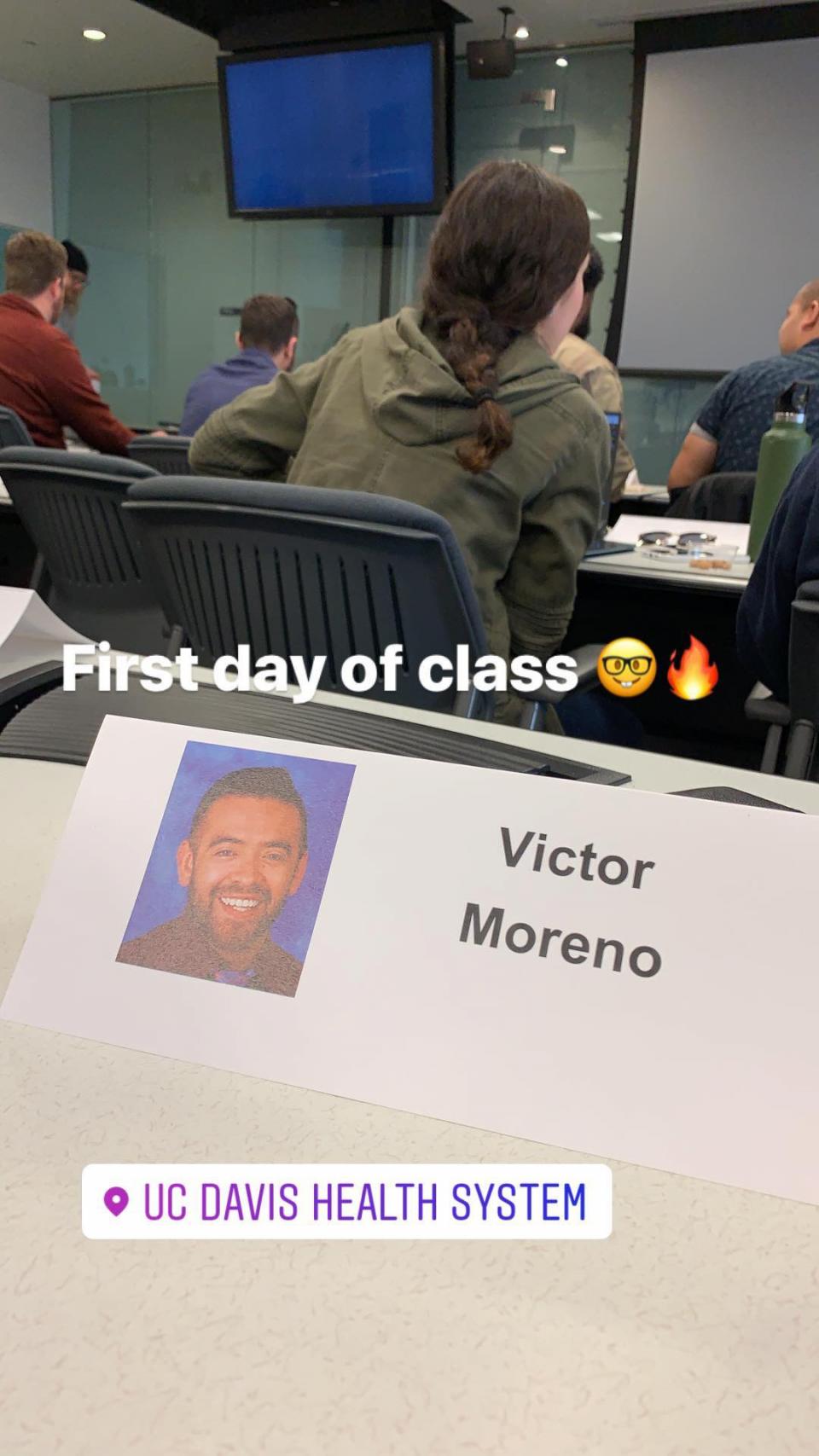 Victor's name tag in classroom