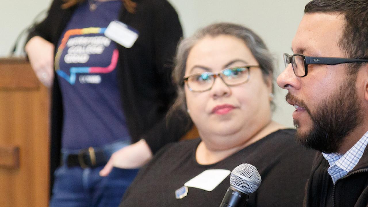 Jesus Velazquez and Martha Cuellar on a firstgen panel