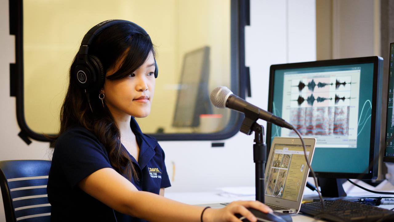 Divine Otico does research in Dr. Georgia Zellou's lab. She is researching changes that occur in an individual’s voice during gender transition. Her current project tracks acoustic-phonetic changes in a vlogger’s voice over the course of 7 years as she transitioned (male-to-female).